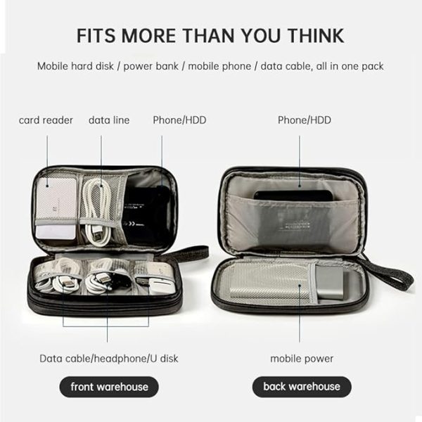 Electronic Bag Organiser Cable Bag Universal Travel Cable Electronic Accessories Mobile Phone Charging Cable Black Cord Zip - Image 3