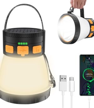 LED Camping Lantern, 1500 Lumens Camping Lantern Rechargeable with Solar Panel Charging, Waterproof, 8 Light Modes, 7500mAh Power Bank, Camping Flashlight for Hurricane Emergency, Hiking, Outdoor