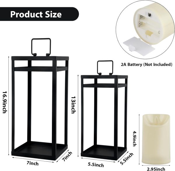 Modern Farmhouse Lantern Decor, 2Pcs Metal Candle Lanterns with Flameless Candles Black Decorative Lantern for Front Porch Covered Patio Dining Table Entryway Table Wedding Home Decor - Image 4
