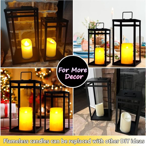 Modern Farmhouse Lantern Decor, 2Pcs Metal Candle Lanterns with Flameless Candles Black Decorative Lantern for Front Porch Covered Patio Dining Table Entryway Table Wedding Home Decor - Image 5